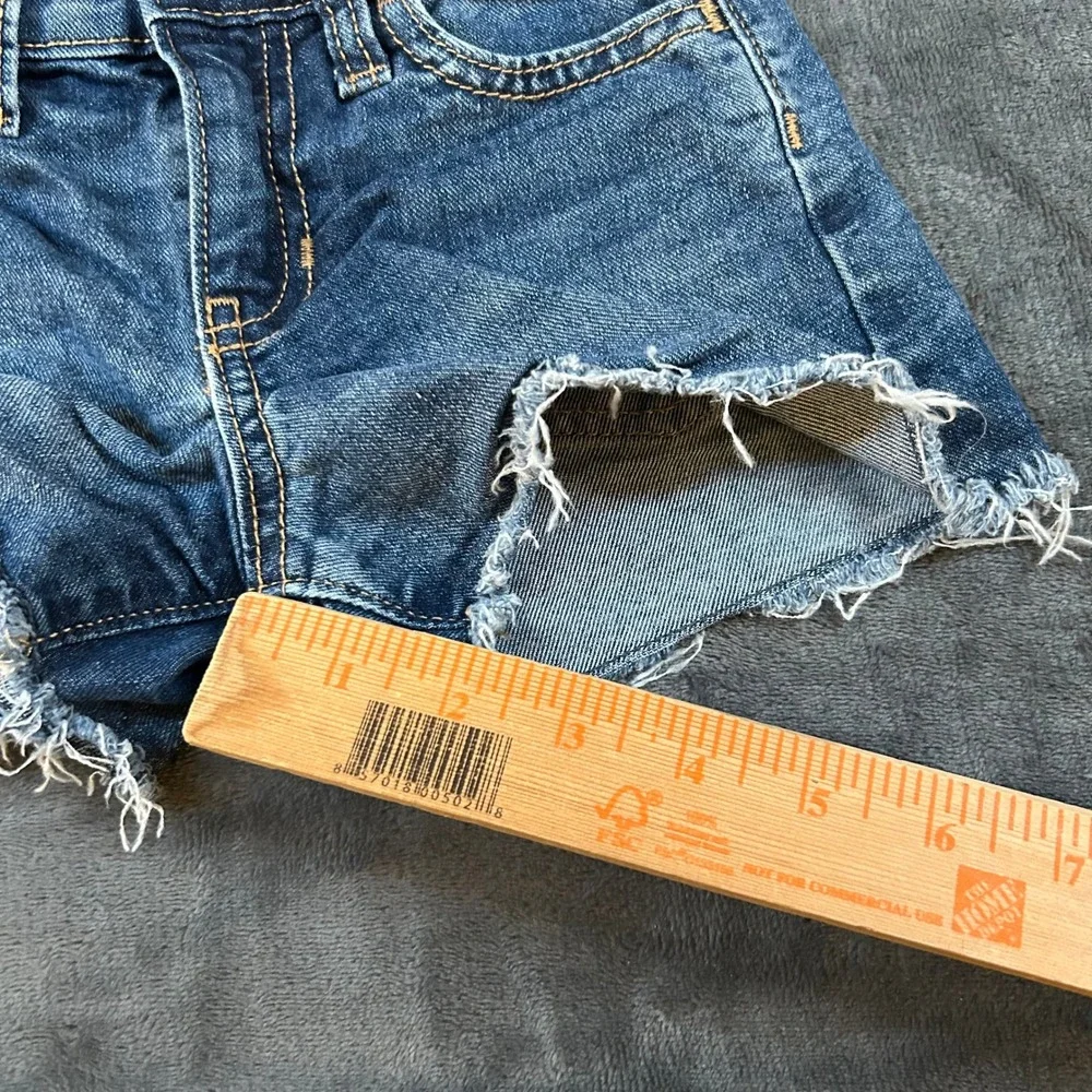 Old Navy Denim Shorts Girls Size 5‎ High-Rise Adjustable Waist Frayed Hem Blue